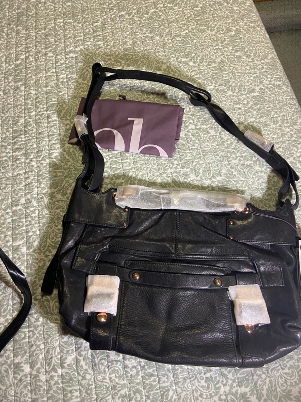 Kooba Black Leather Crossbody with Rose Gold Accents